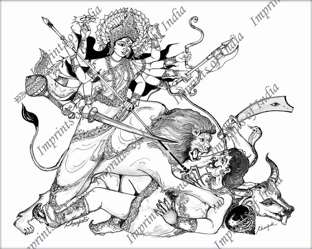 Lord Durga Drawing by A Shiva Kumar - Pixels