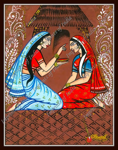 Indian Women adorning each other with Sindoor.