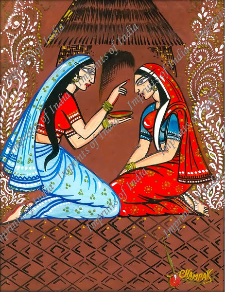 Indian Women adorning each other with Sindoor.