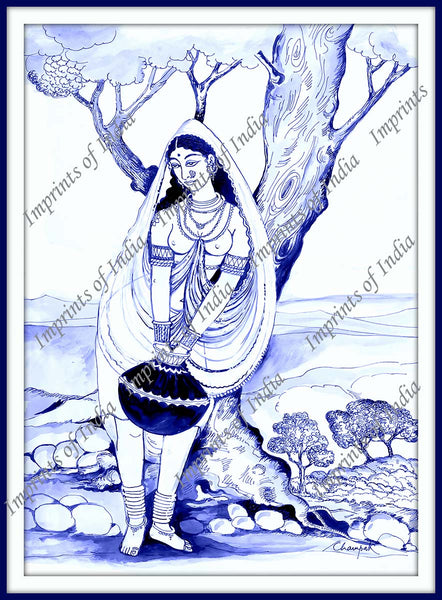 Indian village woman on Panghat, meaning the Bank of River or Lake